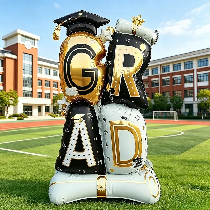 61 Inch Super Large Grad Letter Balloon, Grad Foil Balloon, Graduation Balloons, Graduation Hat, Scroll, Stars, Book Print, Perfect for Graduation Party, Classroom Decor, Graduation Decorations