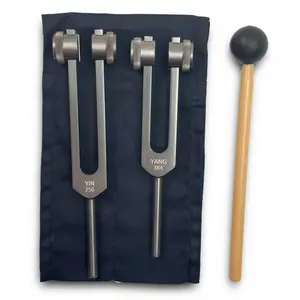 Yin and Yang Tuning Fork Set – Perfect Fifth C256 & G384 Hz Weighted Tuning Forks for Sound Therapy, Biofield Harmonization, Chakra Healing & Meditation – Earthy Gray