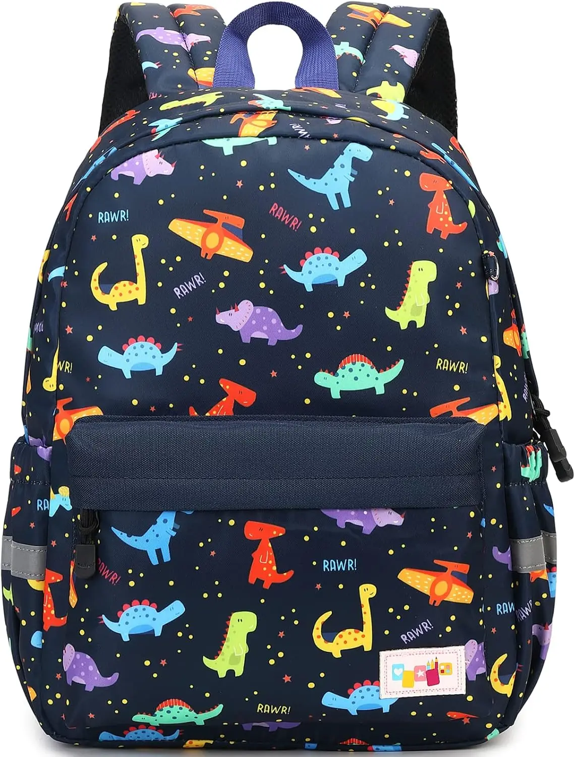 Cute Toddler Preschool Backpack School Book Bag for Girls, Boys Kids Kindergarten Nursery Travel Bag with Chest Strap - Dark Blue Dinosaur