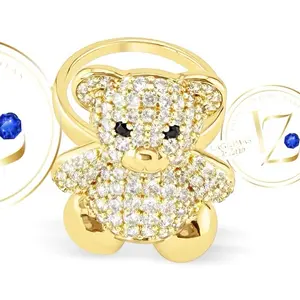 COD1022  Bear Ring with Clear Zircon, Gold-Colored Finish, Features a Reddish Design for Special Occasions