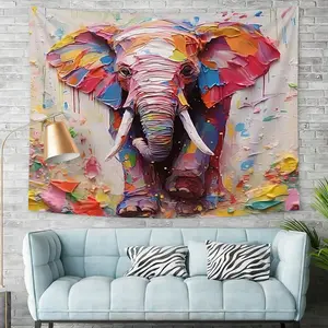 Vibrant Abstract Elephant Tapestry, Colorful Digital Print Wall Hanging Tapestry, Expressive Home Decor, Wall Tapestry, Home Decor Supplies, Perfect for Bedrooms, Living Rooms, Whimsical Animal Art for Unique Wall Decor