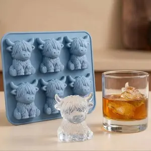 IMOLI 3D Highland Cow Silicone Mold, 6-Cavity Large Animal Ice Cube Tray for Whiskey & Cocktails, Flexible BPA-Free Baking Mold for Chocolate, Candy, Soap & Resin, Cute Farmhouse Kitchen Accessories