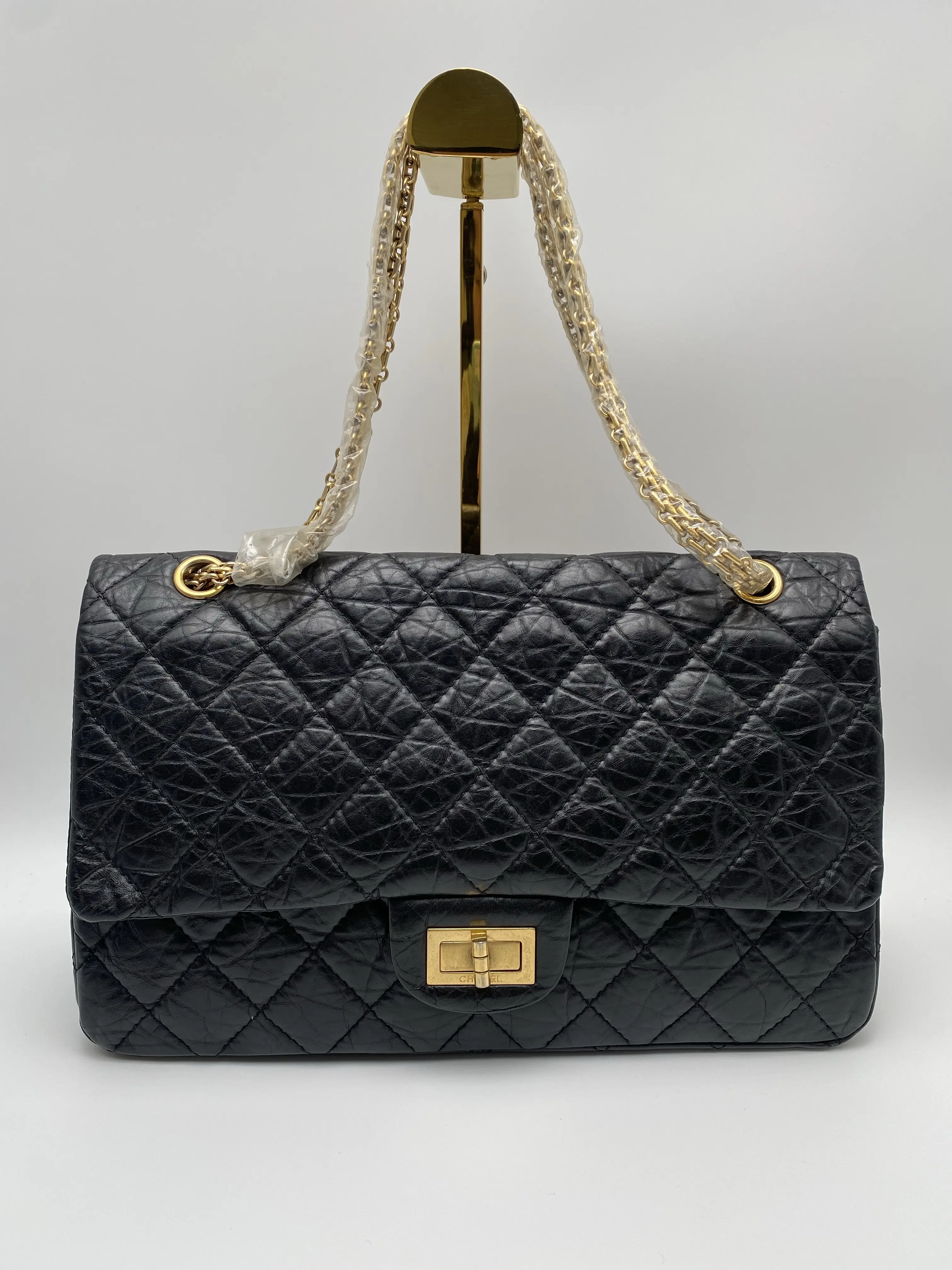 Pre-owned CHANEL 2.55 Reissue Flap Crinkled Leather Gold Chain Bag