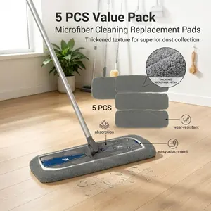 5 PCS Microfiber Mop Replacement Pads, Washable Reusable High Absorbent Refills for Wet & Dry Cleaning, Fits Most Flat Mops for Hardwood, Tile & Laminate Floors