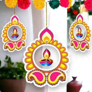 LoveNspire Traditional 5-Piece Paper Hanging Rangoli Deepak Garland, Wall Hanging Ornament, Colorful Light Supply for Diwali Home Decor