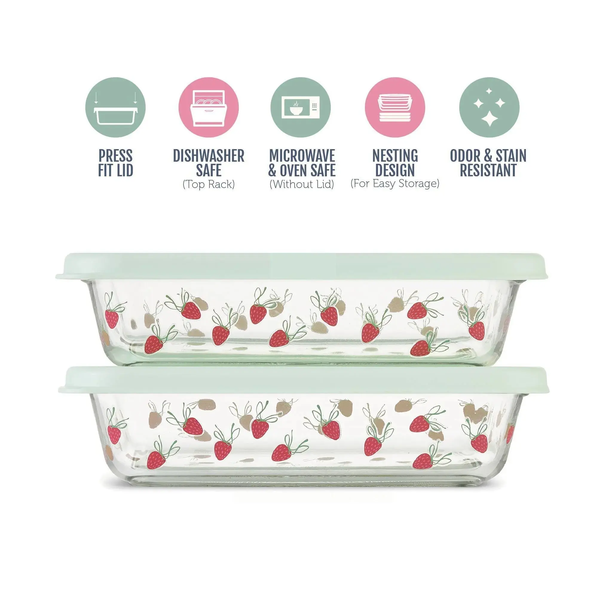 Everyday 4.5c Glass Food Storage Containers - Green Strawberries
