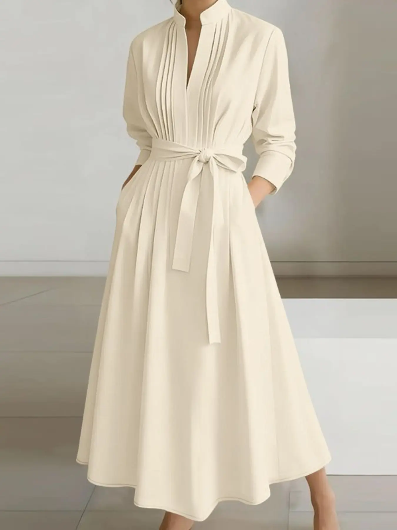 ZANZEA Women's Casual Fashion Minimalist Solid Color Fit Dress, Elegant Stand Collar Half Button Long Sleeve Belted Pocket Design, Perfect for Everyday - TikTok Shop ZANZEA Women's Casual Fashion Minimalist Solid Color Fit Dress, Elegant Stand Collar Half Button Long Sleeve Belted Pocket Design, Perfect for Everyday - TikTok Shop