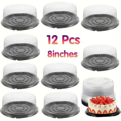 Buy 10 Get 2 Free, 8-Inch Round Cake Tray Plastic Disposable Cake Container with Lid, Transparent Cake Box for Parties and Events, Baking Supplies, Bakeware
