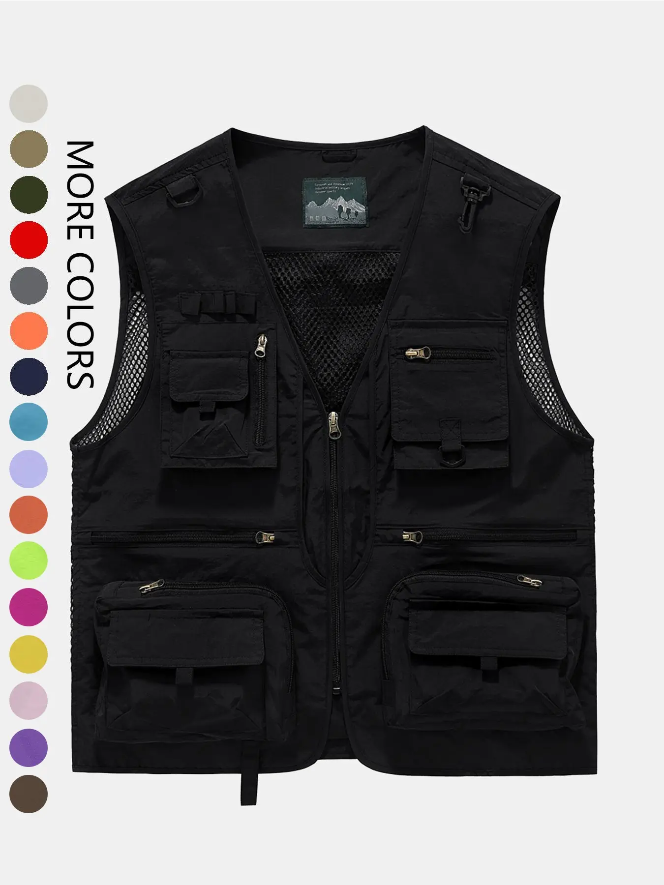 Men's Solid Multi-pocket Zipper Gilet, Loose Casual Outdoor Street Fashion Hollow Out V Neck Vest Jacket Street Style Vest for Spring & Summer, Men's Clothes for Daily Wear, Garment