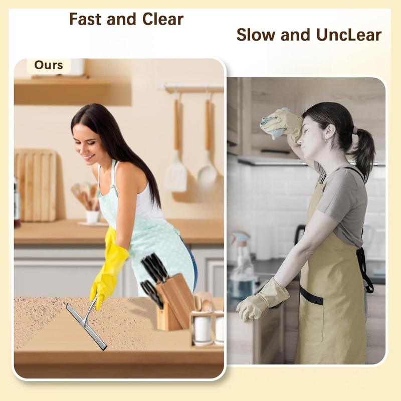 Shower Squeegee for Glass Doors, Stainless Steel Squeegee for Shower Glass with Adhesive Hook, 10’’ Multi-Purpose Window Squeegee for Window Cleaning, Bathroom, Glass, Car Windows, Mirrors, Tiles