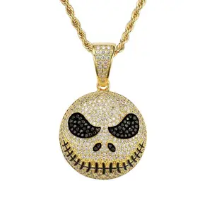 Sparkling Demon Skull Ghost Face Pendant Necklace For Men & Women Halloween Trick-or-Treat Jewelry Couple Charm Jewelry Accessories Gift Wear Pendant Zircon Hip Hop
