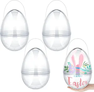 4/8 Pcs Jumbo Easter Eggs 10 Inch Plastic Giant Easter Eggs with Handle Clear Large Baskets for Egg Hunt,Easter Gift buckets for Student Adult Office Employee Coworker,Outdoor Church School Classroom Decorations,Spring Birthday Party Supplies