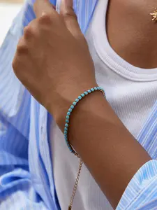 Ladies Bracelet Geometric Blue Turquoise Hand Stainless Steel 18k Gold Plated Waterproof Anti Allergy Minimalist Elegant Peaceful And Healing Style Jewelry Exquisite Bracelet