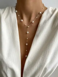 [Elegant Y-Necklace] Pearl Y-Shaped Necklace,Elegant Y-Necklace | Adjustable Artificial Chain for Women - Perfect for Weddings & Everyday Glam, Imitation Necklace