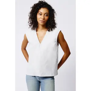 Ava V-Neck Shell - Stone Cotton Nylon
