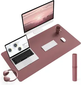 Ysagi Non-Slip Leather Desk Pad L Size, Waterproof Laptop Computer Desk Keyboard Mat, Table Protector Blotter Mat, Large Mouse Pad for Office/Work/Home/Decor(Dark Pink, 35.4" X 17") YSAGi
