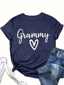 Vintage Washed Oversized Graphic Tee, Grammy Heart Grandma T-Shirt, Retro Cute Mother's Day Short Sleeve Top for Women, Trendy Grandma Life Statement Shirt,  Style Apparel, Perfect Gift for Grammy, Daily Outfit