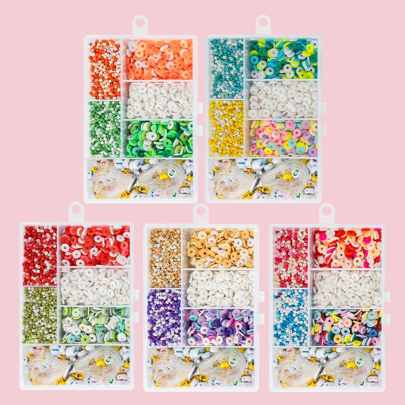 New 6-Compartment Mixed Color Clay Bead Friendship Bracelet Kit with Tools, DIY Jewelry Making Accessories for Bracelets and Necklaces, Children's Gift and Parent-Child Activity Crafts