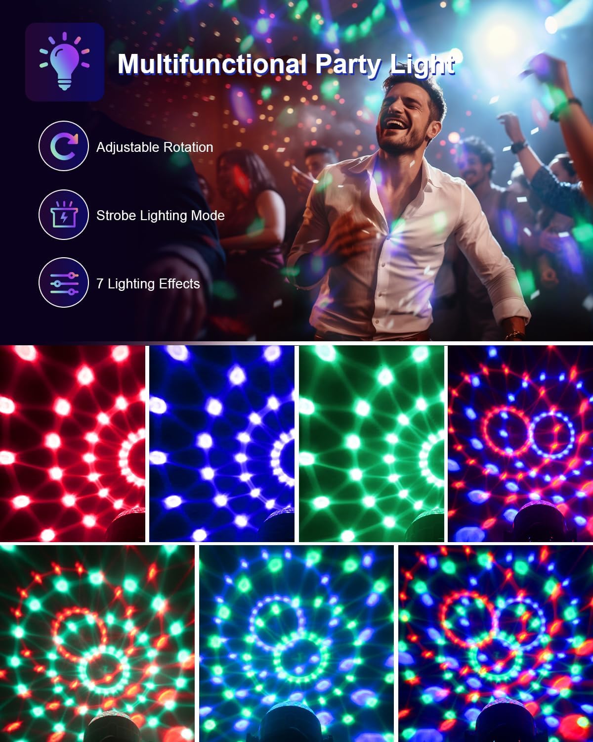 [New Deal] Sound Activated Party Lights with Remote DJ Lighting, Disco Ball Strobe Stage Light for Home Room Dance Parties and Celebrations, Adjustable Rgb Lighting, Vibrant Rgb Lighting