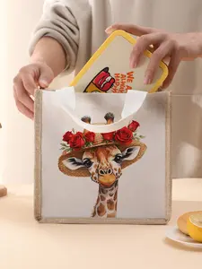 Giraffe Print Lunch Bag, Reusable Lunch Bag, Portable Casual Handbag, Large Capacity Picnic Food Drink Bag, Student Camping Bento Box, Valentine's Day Gift