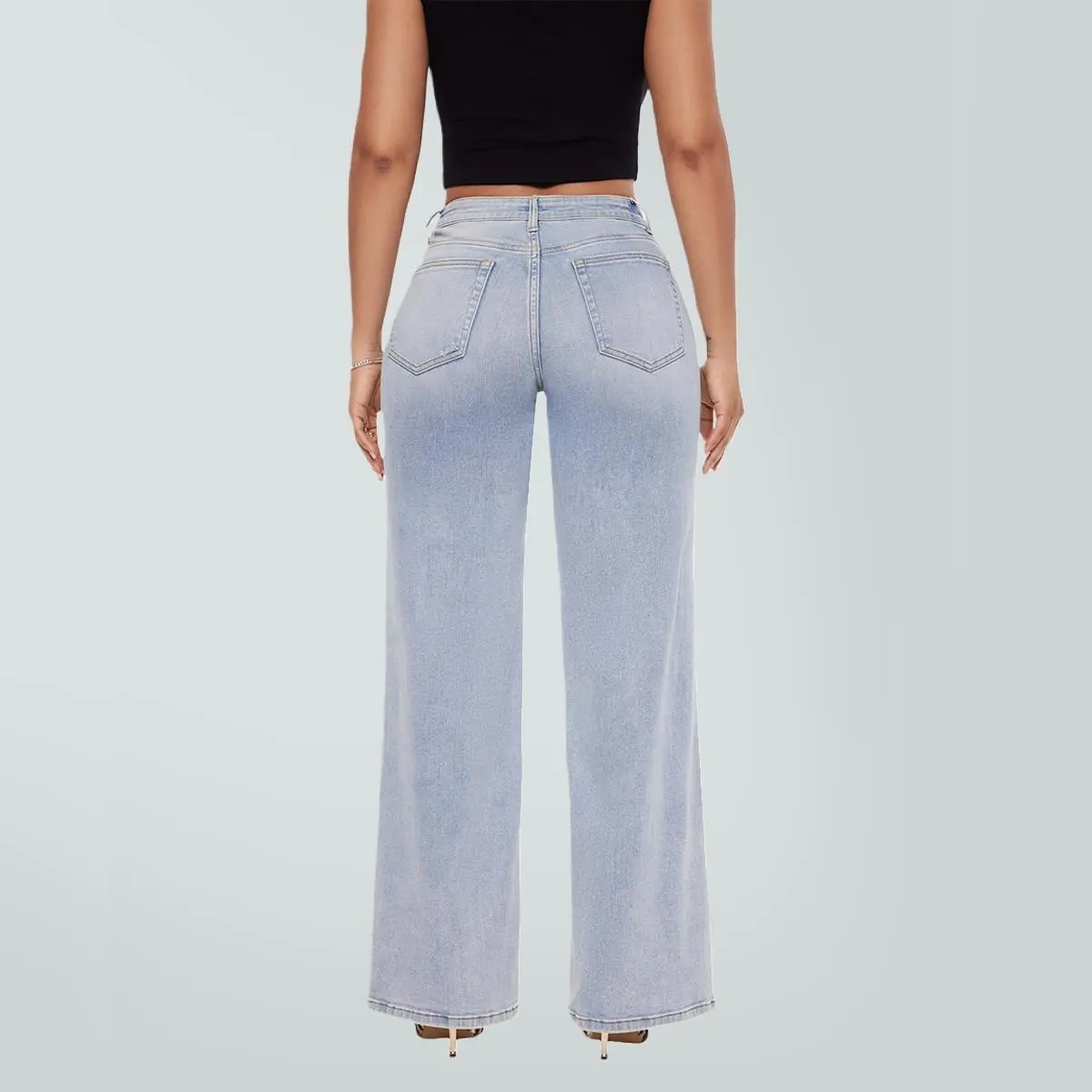 Magic ONESO Mid-low Rise Baggy Jeans Stretchy Wide Leg for Women Distressed Pants Womenswear Bottom 8001 Lady Basic Minimalist Comfortable Denim Tummy Control Curve Hugging Plus Size Regular Size BBL Spring Fashion Daily Outfits