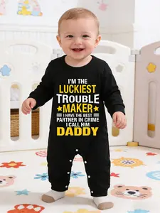 Newborn Baby Toddler Boys Girls Casual Charming Cute Letter Print Bodysuit Round Neck Long Sleeve Coverage Romper Suitable for 1-18 Months