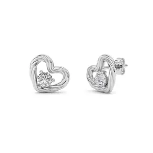 F/VS Round Brilliant Lab Grown Diamond Heart Stud Earrings – White Gold Over Sterling Silver | Bold Everyday Sparkle