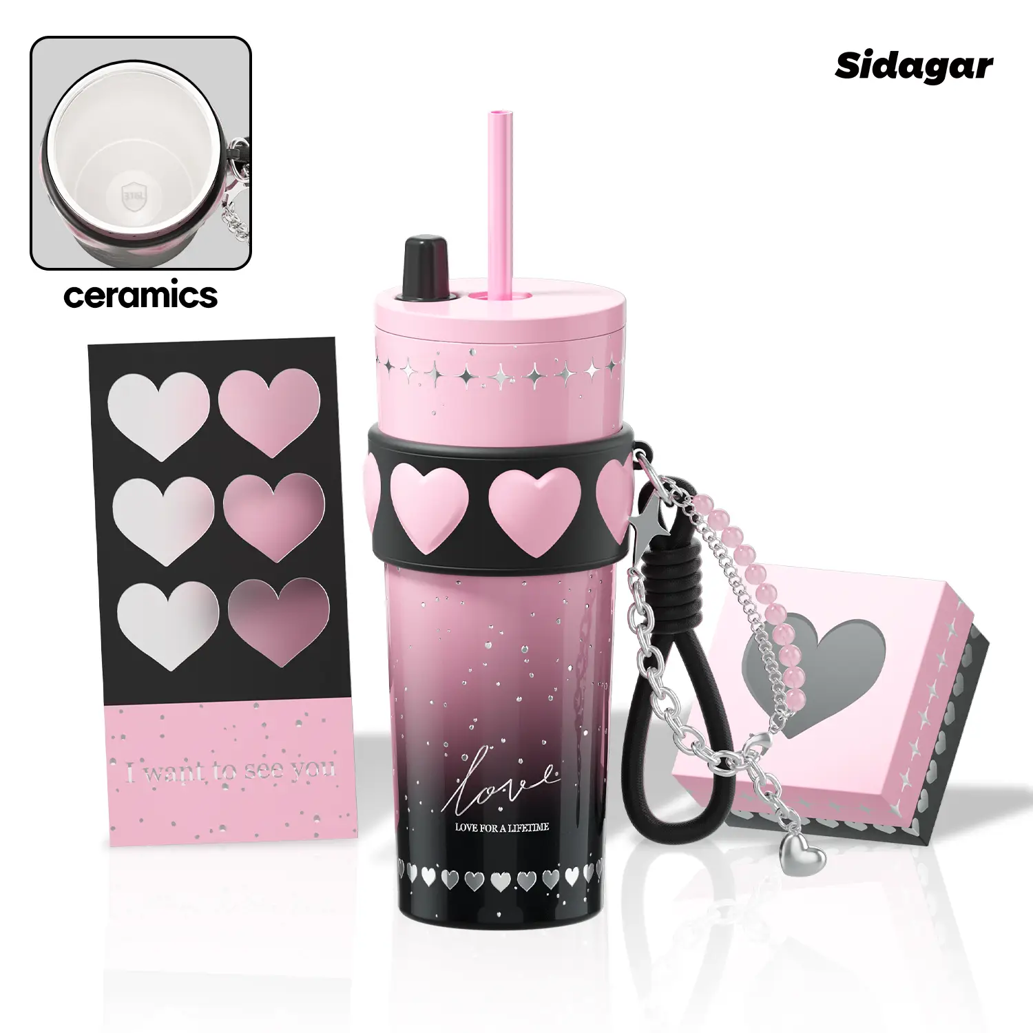 [Sidagar] 24oz Stainless Steel Gift Tumbler Cup – Premium Gift Box Set | Double Wall Insulated, Wide Mouth, Anti-Slip, Straw Lid | Noise-Reducing Pad