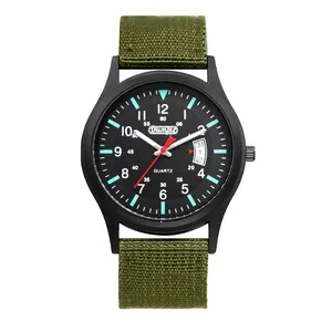 Men's Tactical Nylon Watch - Analog Quartz 24-Hour Dial Luminous Calendar Military Field Outdoor Wristwatch
