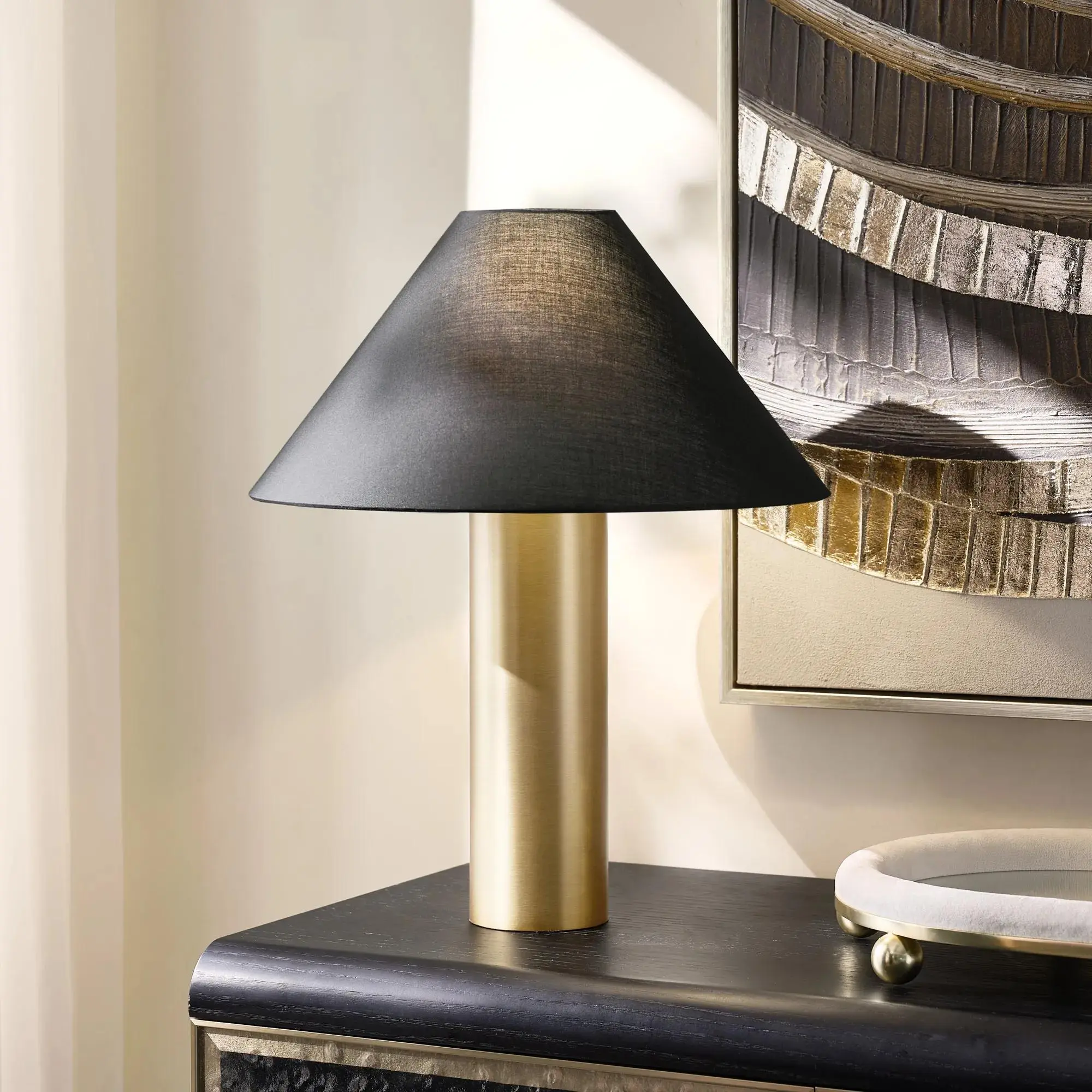 Z Gallerie Tova Indoor Table/Floor Lamp - 20.5in/60in Brushed Brass/Black, Light Up Your Space