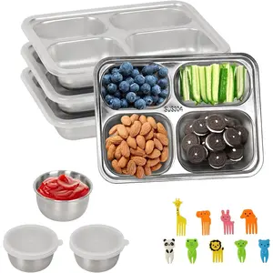 6-Pack Stainless Steel Snack Containers - 3 Bento Box Meal Prep Kit with 3 Dressing Containers, Condiment Bowls & Forks, Dishwasher Safe Lunch Box for Kids Adults, Ideal for School Office Travel