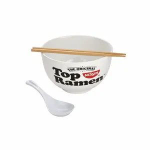 Nissin Noodle Dining Kit: Durable Plastic Bowl, Chopsticks & Spoon - Essential 3-Piece Bundle for Ramen Lovers