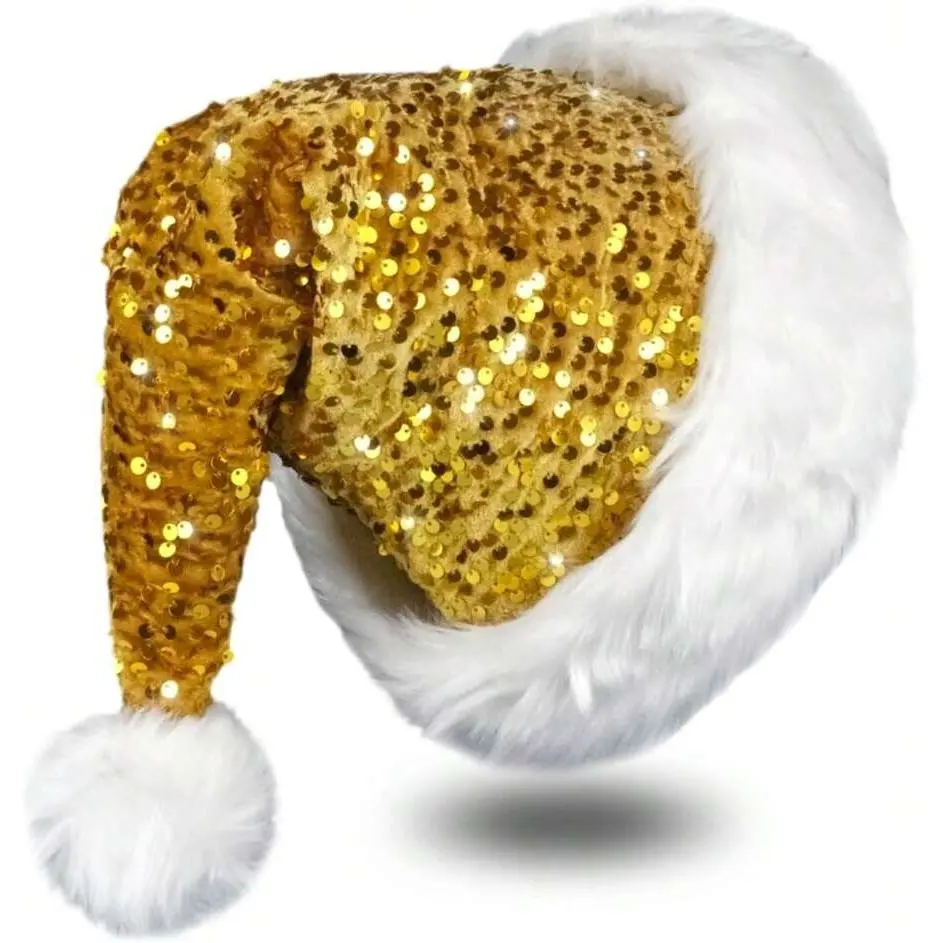 Sequin Santa Hat, Christmas Hats For Women Or Men, Soft Adults Holiday Hat For Santa Claus New Year Party Supplies,25016625