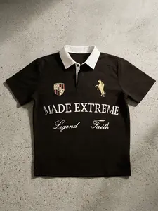 'Polo Shirt' "MADE EXTREME" Equestrian Crest Print Contrast Collar Polo | Edgy Preppy Streetwear Aesthetic | Unisex OOTD Essential | TikTok Viral Y2K Casual Daily Wear Statement Top for Men Women 2026 Spring New Drop