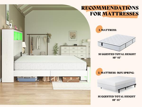 AMERLIFE Bed Frame with Bookcase Storage Headboard and Footboard, LED Platform Bed with Charging Station, No Box Spring Needed, Noise Free/Best Gift Ideas/Christmas Gifts