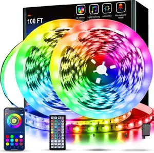 [New deal] - 100 FT RGB LED Strip Lights Music Sync Color Changing with Remote App Control Bluetooth for Bedroom Home Kitchen Party Decor 2 Rolls of 50ft