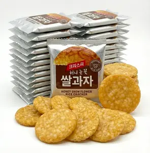 Crispy Honey Snow Flower Rice Crackers 30 Packs – Korean Sweet Rice Snack, Individually Wrapped Light Crunchy Treat, Honey Flavor 0.28 oz Each