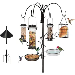 6-Hook Bird Feeding Station, Steel Multi-Feeder Kit Stand for Attracting  Birds w/ 4 Bird Feeders, Bird Bath, Mesh Tray and  Guard Baffle,94 Inch