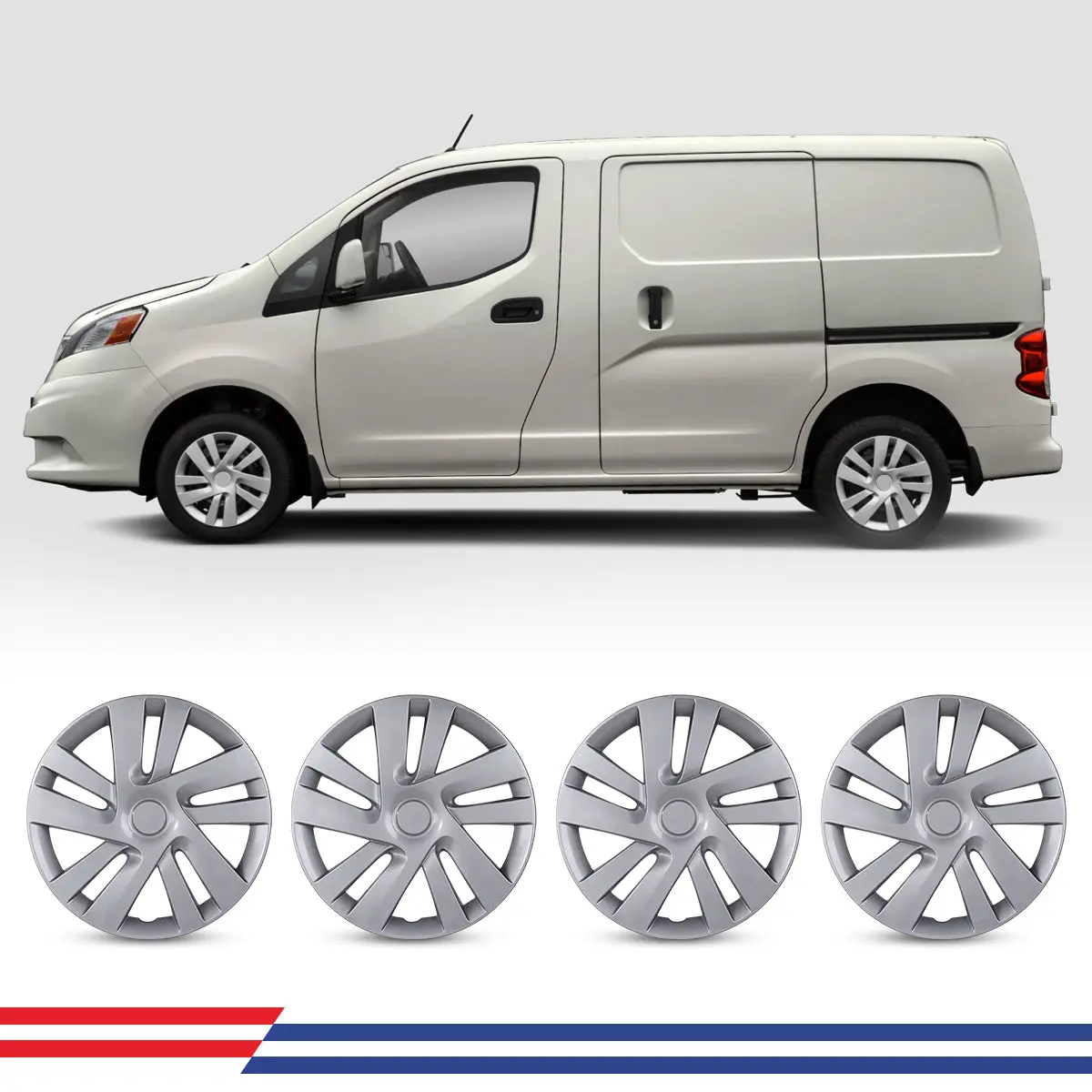 WOLFSTORM 15-in Chrome Hubcap Set, Custom-Fit Wheel Covers for 2013-2021 NISSAN NV200, Durable ABS & PC Material, Tool-Free Easy Installation, Wheel Protection, Factory Look, Enhance Your Wheels