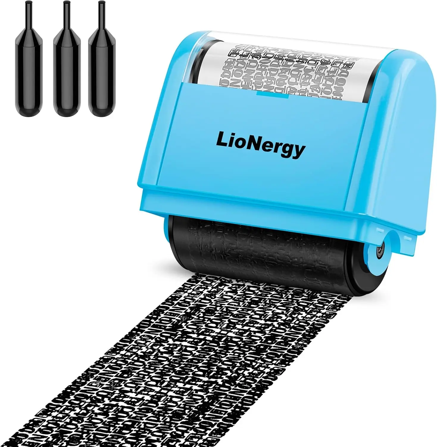 Lionergy Identity Protection Roller Stamp - Ultimate Security Solution for Identity Theft Prevention with 3 Convenient Refills in Blue