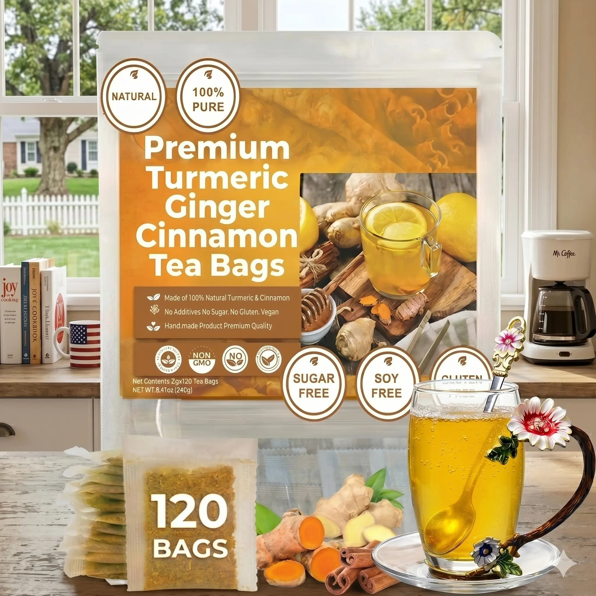 Combo 120 Pcs Turmeric Ginger Cinnamon Tea, Cinnamon Tea, Ginger Turmeric Tea, Tea Bags, Turmeric Ginger Cinnamon Tea Bags, No Sugar, NoCaffeine, No Gluten