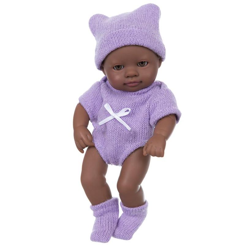 7 Inch Realistic African Baby Doll, 1 Set Cute Doll with Clothes & Pacifier & Bottle & Diaper, Perfect Companion Toy Doll for Girls