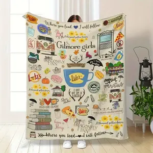 Flannel blanket - Luke restaurant pattern, girl text message pattern, coffee cup pattern - Extra-large size 60x80 inches of flannel throw pillow, suitable for sofas, beds, offices - Machine washable, it is a gift for fans, girls, and Stiles Hall's birthda
