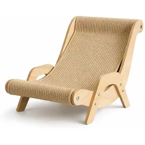 2-in-1 Cat Scratcher Lounge Chair, Wooden Hammock Bed with Woven Scratching Surface, Modern Cat Furniture for Indoor Cats