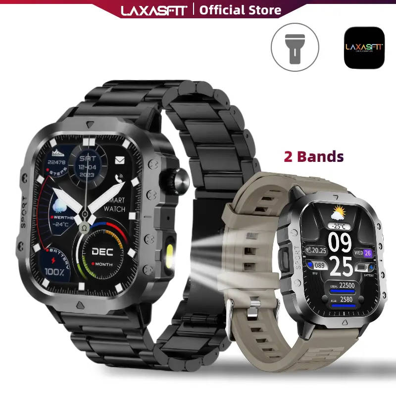 Laxasfit Men's Smartwatches-2.01inch" HD LargeScreen, Muilt-sports, LED Flashlight, Outdoor SmartWatch, Wristwatch, Bluetooth calls, Fashion DigitalWatches, Available for Android and iOS，Gift，Father's Day Gift, Wearable