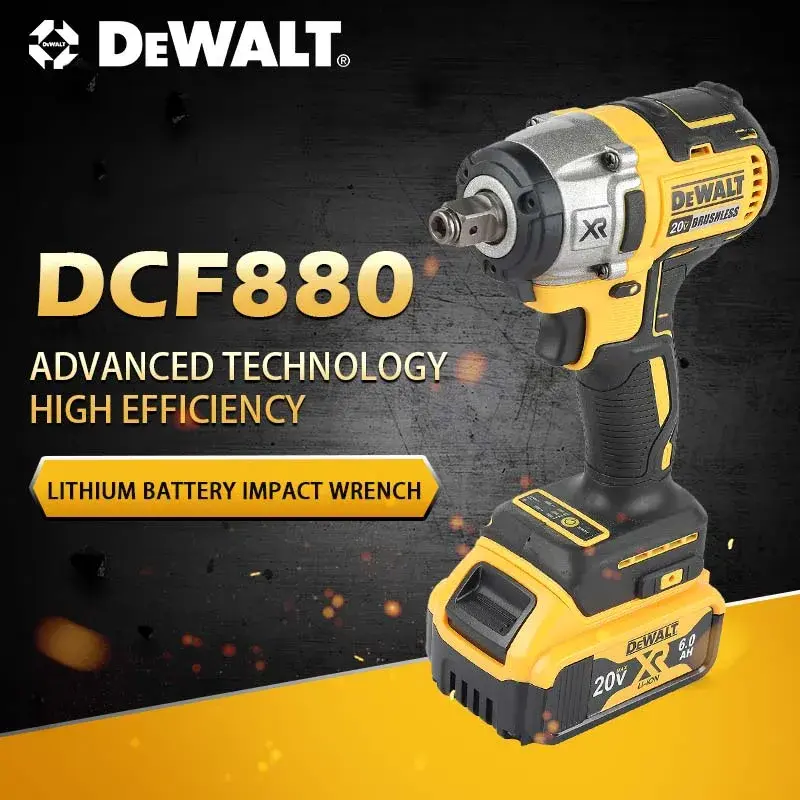 DEWALT DW880 Cordless Lithium Brushless Impact Wrench, 20V, High Torque High Speed Detachable Tire Disassembly Tool, Impact Wrench Ratchet for DIY Enthusiasts, Cordless Wrench Tool Kit
