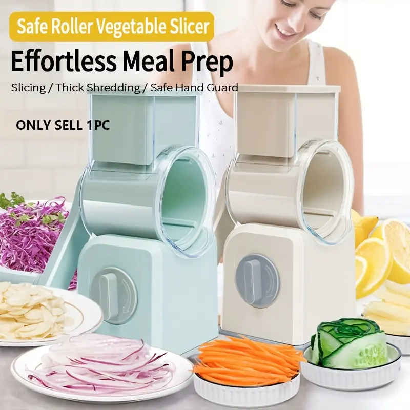 Household Roller Vegetable Slicer, Hand-Cranked Potato Grater, Multi-Purpose Kitchen Fruit & Veg Tool