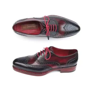 Paul Parkman Men's Triple Leather Sole Wingtip Brogues Navy & Red