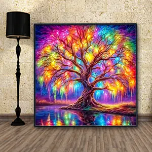Adult 5D Diamond Painting Kit / Radiant Tree of Life / Brilliant Aurora. Diamond Crystal Gemstone Art Set. Round 5D Mosaic Full Diamond Painting Kit, Handcrafted Floral Pattern Wall Art, DIY Diamond Art.