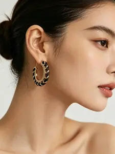 New Retro Hollow Letter Braided Metal Leather Rope Stud Earrings, Fashionable High-End Versatile Ear Jewelry, Trendy Accessory for All Seasons